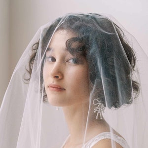 Bridal short veil with blusher and pencil edge - Merrow edge bridal veil with blusher - Style #2358