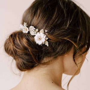 Bridal clay flower hair pins - Hand sculpted clay blossom hair pin set of two - Style #2152