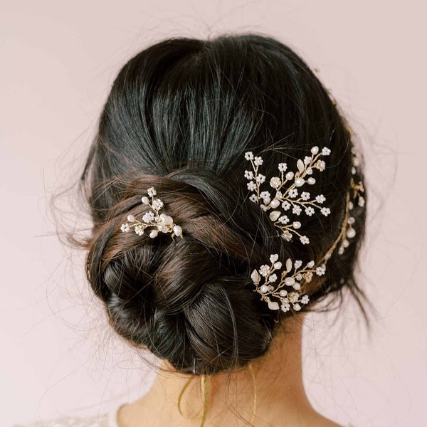 Beaded bridal hairpin set - Dainty beaded fern leaf hair pin set of 3 - Style #2111