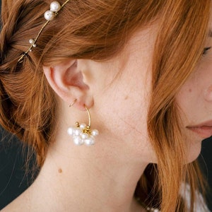 Pearl bridal earrings - Clustered pearls semi hoop earrings - Style #2317