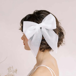 Bridal short tulle hair bow - Tulle finished bridal bow hair clip - Style #2355