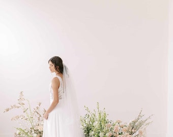 Velo cattedrale da sposa con finiture in organza - Velo con bordo in organza con fard, lunghezza cattedrale - Stile #2360