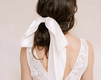 Bridal silk hair bow on a comb - Drapey silk bridal bow hair comb - Style #2364