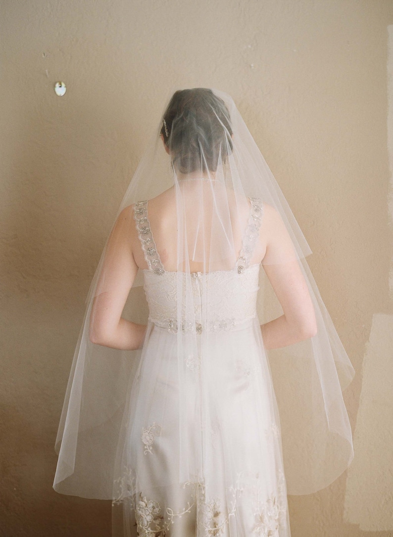 Fingertip veil, bridal sheer veil Simple and sheer single layer long veil Style 221 Ready to Ship image 4