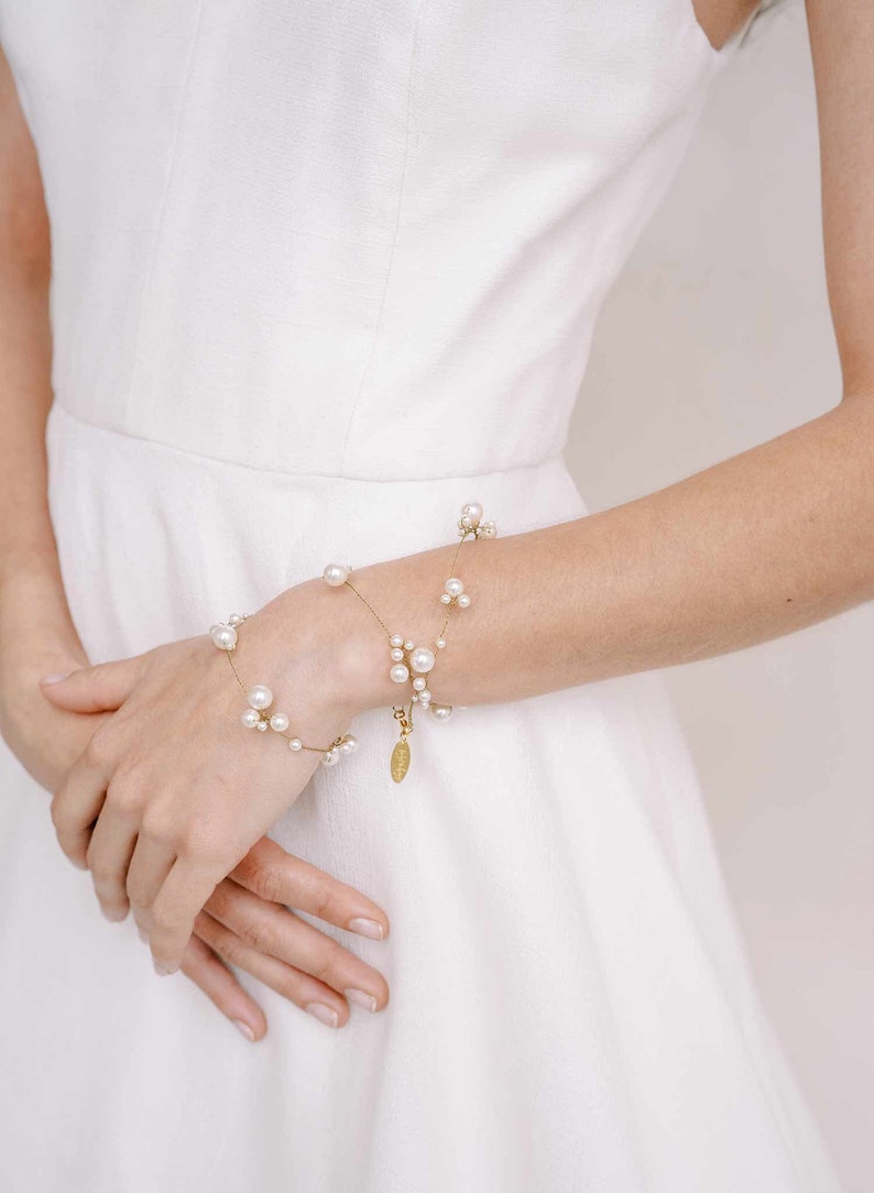 Bridal pearl triple wrap bracelet Pearl clusters bridal bracelet Style 2346 image 1