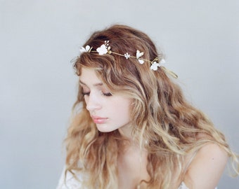 Bridal clay flower headpiece - Simple sugar blossom hair vine - Style 738 - Made to Order