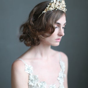 Bridal headpiece Burnished soft regal crown Style 723 Made to Order image 2