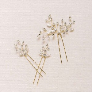 Freshwater pearl bridal hair pin set of 2 by Twigs & Honey Sparkling crystal droplets hair pin set of 3 Style 2115 image 6