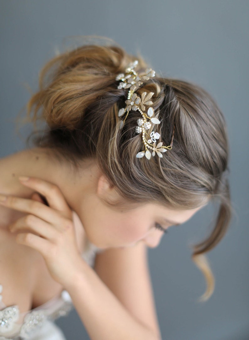 Bridal floral headpiece Rhinestone wavy frosted flower headpiece Style 658 Made to Order image 3