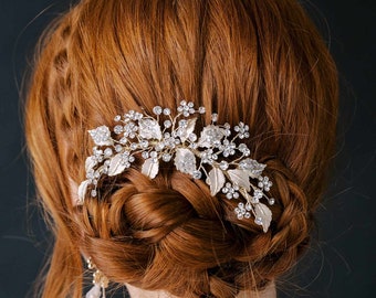 Bridal hair comb with crystals and leaves - Crystal encrusted leafy bridal comb - Style #2359