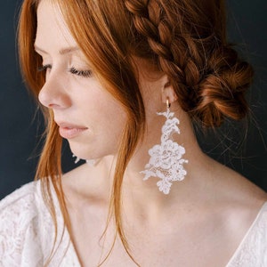 Alencon lace Bridal earrings, handmade Alencon lace and hoop earrings Style 2319 image 4