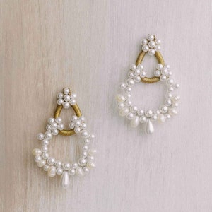 Double loop bridal chandelier pearl earrings Gold thread wrapped pearl chandelier earrings Style 2120 image 9