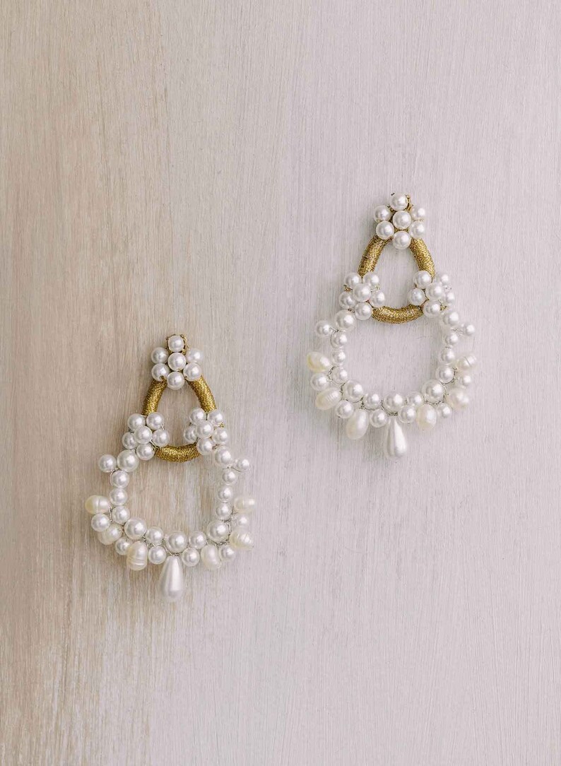 Double loop bridal chandelier pearl earrings Gold thread wrapped pearl chandelier earrings Style 2120 image 9