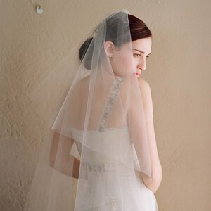 Fingertip veil, bridal sheer veil Simple and sheer single layer long veil Style 221 Ready to Ship image 2