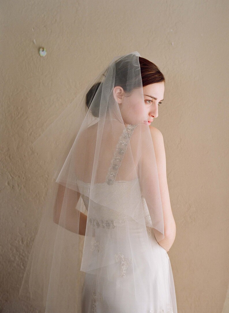 Fingertip veil, bridal sheer veil Simple and sheer single layer long veil Style 221 Ready to Ship image 2