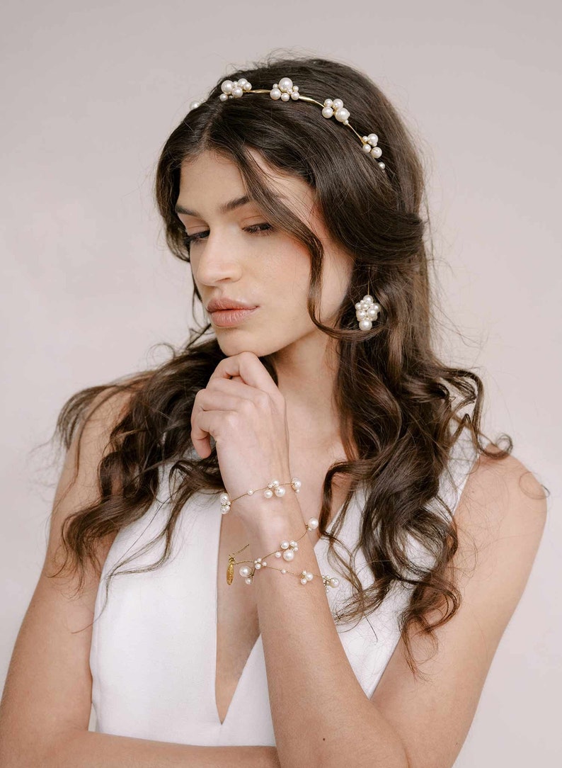 Pearl Wedding headband Pearl cluster bridal headband Style 2339 image 1