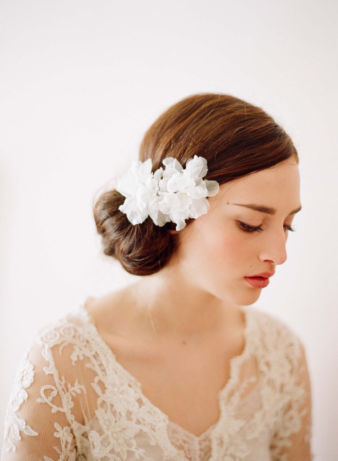 Bridal silk hair flowers, small - Silk organza blossom pair - Style 209 - Ready to Ship