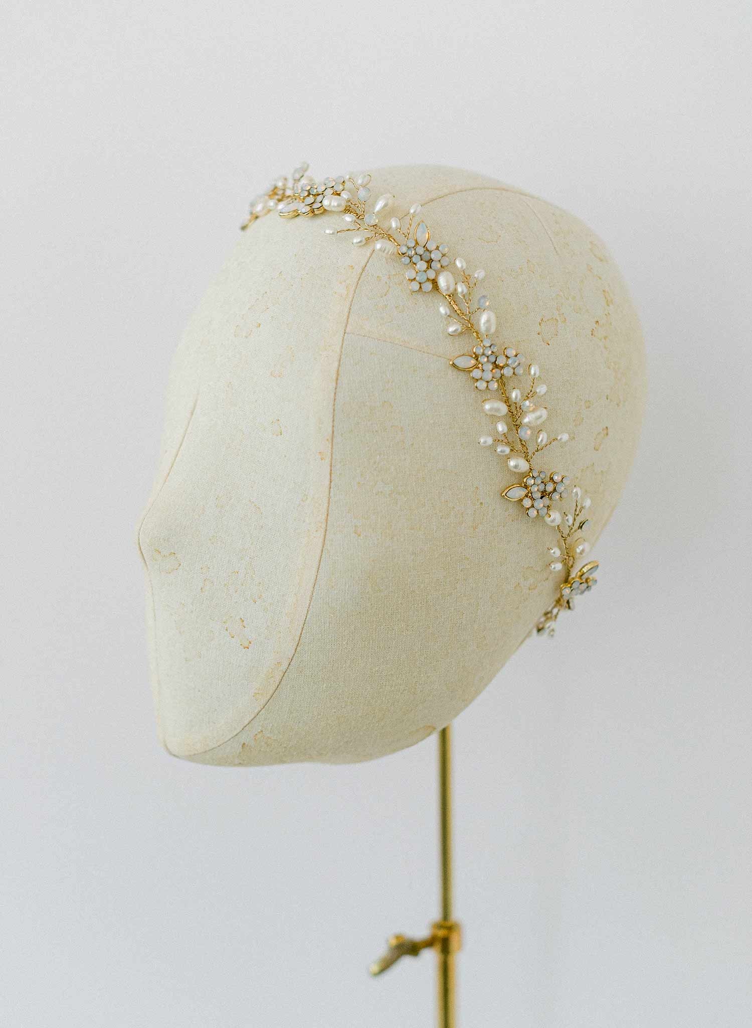 NEW Opal and pearl lush bridal hair vine Opal Hair Vine, Pearl Hair Piece, Rhinestone Hair Accessory  main image 4