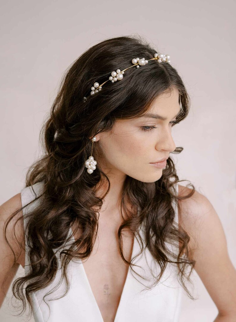 Pearl Wedding headband Pearl cluster bridal headband Style 2339 image 5