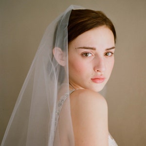 Fingertip veil, bridal sheer veil - Simple and sheer single layer long veil - Style 221 - Ready to Ship