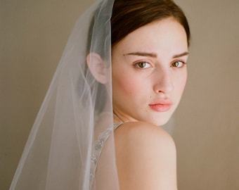 Fingertip veil, bridal sheer veil - Simple and sheer single layer long veil - Style 221 - Ready to Ship