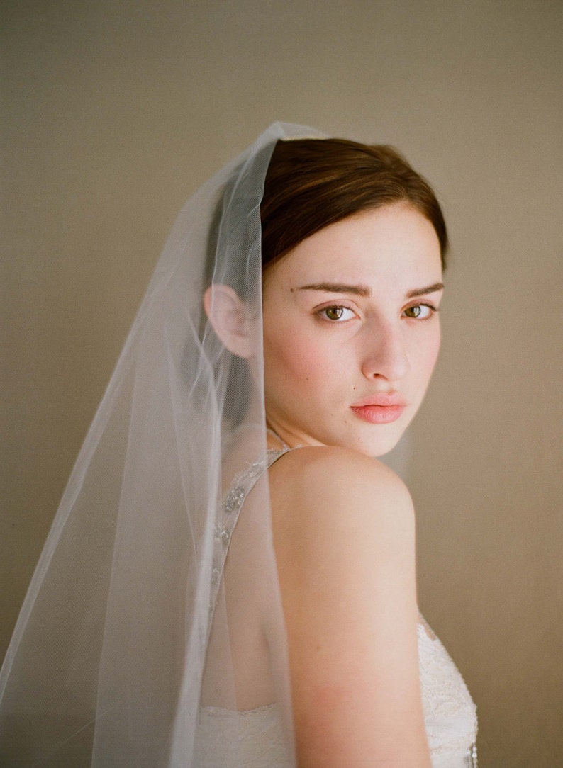 Fingertip veil, bridal sheer veil Simple and sheer single layer long veil Style 221 Ready to Ship image 1