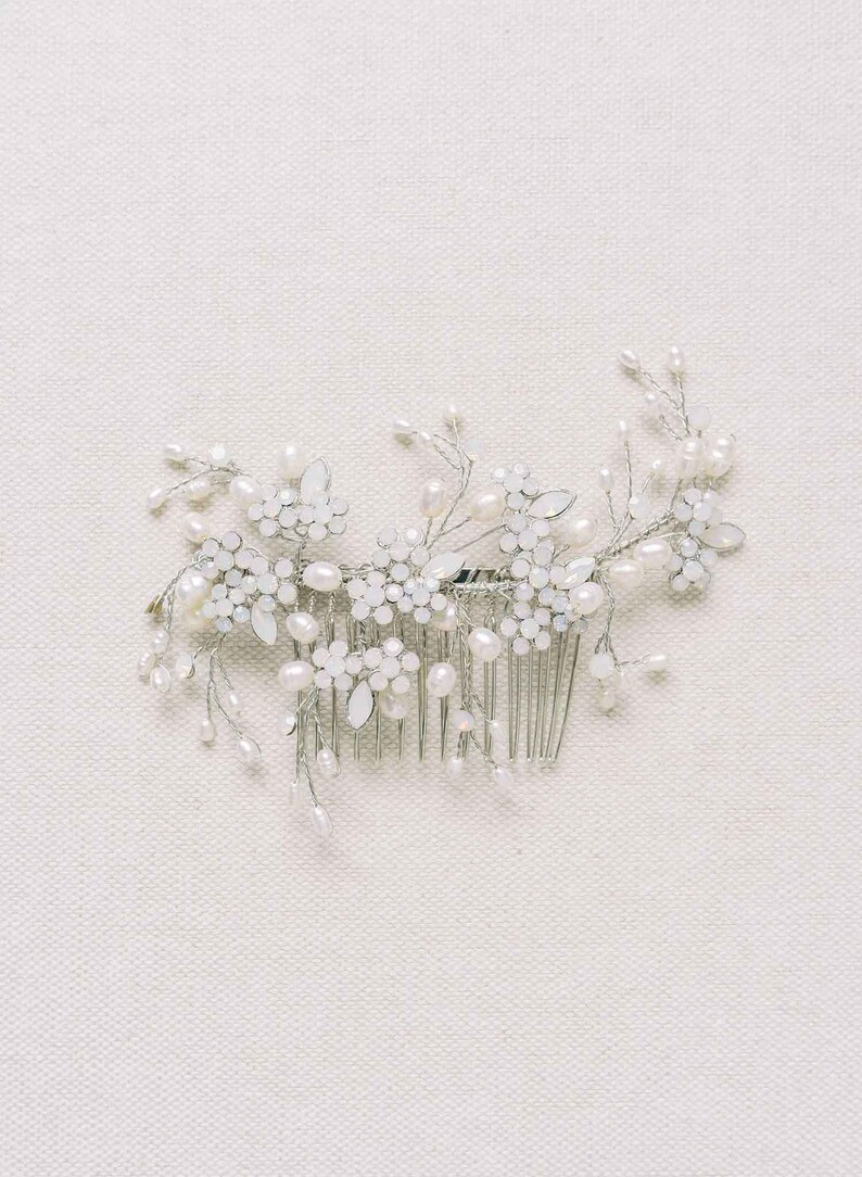 Bridal hair comb Freshwater and opal crystal spray comb Style 2110 image 4