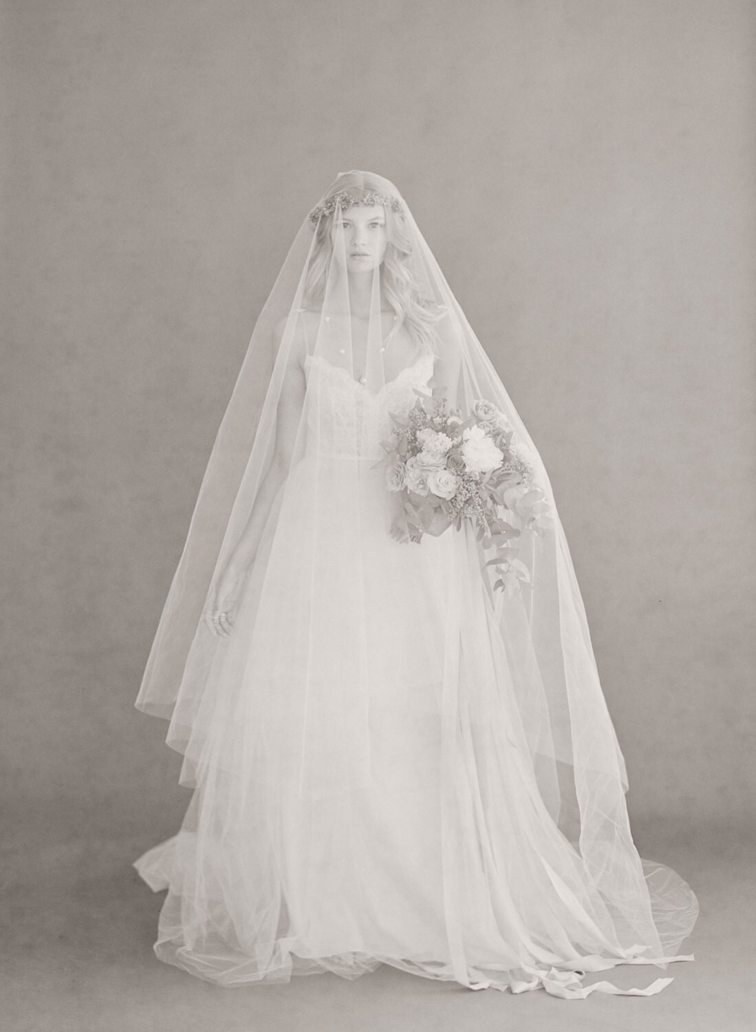 Twigs & Honey Art Deco Inspired Bridal Wedding Veil with Blusher - Deco Crystal Fantasy Veil - Style #2001