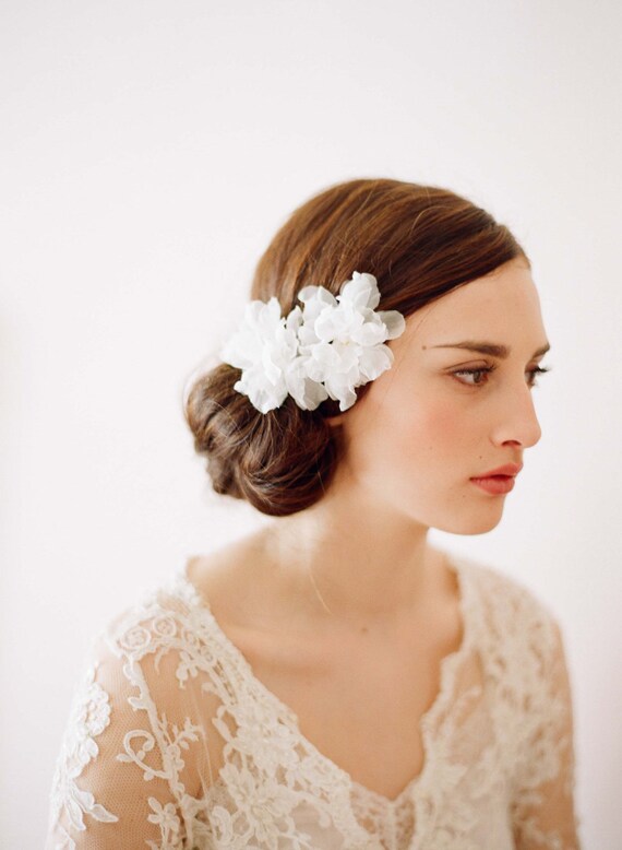 Homa Bridal 540 Ivory Lace Organza Bridal Hair Flower Comb Headpiece NEW Original Boho Dried Red Orange Ivory Real Flower Hair Comb  main image 3