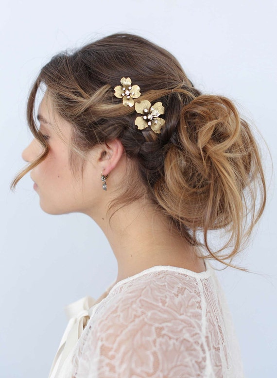 Pin style hair clips for two Shaped Hair Pins Clips 2 Pieces Gold Large Metal French  main image 2