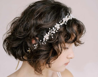 Pearl bridal hair vine, hair accessory - Baby's breath pearl and opal hair vine - Style #2348