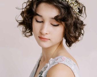 Fancy wedding tiara, wedding headpiece - Pearl opulence bridal tiara - Style #2338