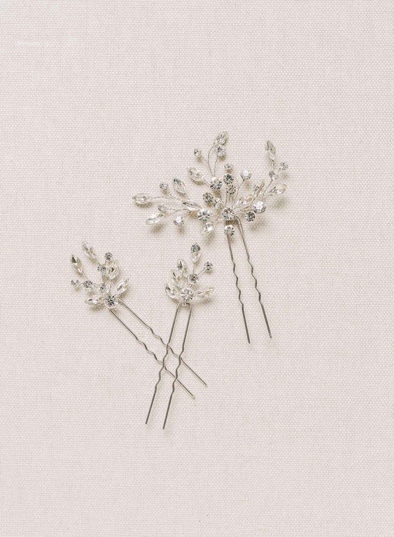 Freshwater pearl bridal hair pin set of 2 by Twigs & Honey Sparkling crystal droplets hair pin set of 3 Style 2115 image 10