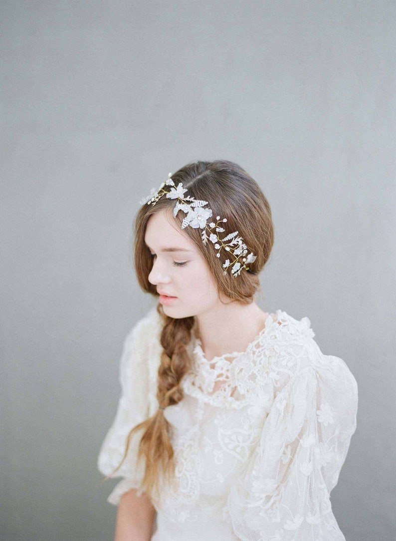 Bridal hair vine Flora mist hair vine Style 719 Made to Order image 4