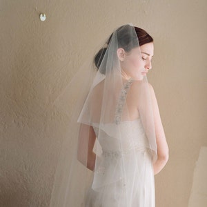 Fingertip veil, bridal sheer veil Simple and sheer single layer long veil Style 221 Ready to Ship image 5