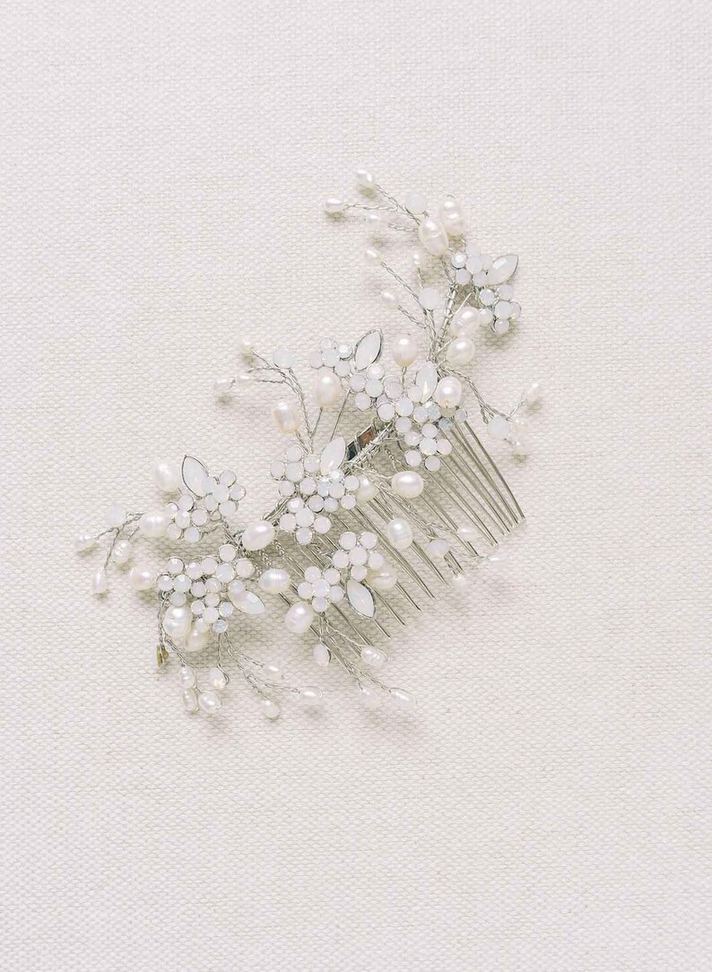 Bridal hair comb Freshwater and opal crystal spray comb Style 2110 image 7