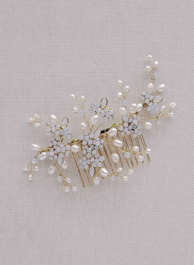 Bridal hair comb Freshwater and opal crystal spray comb Style 2110 image 9