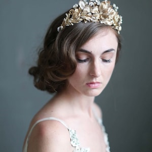 Bridal headpiece Burnished soft regal crown Style 723 Made to Order image 3