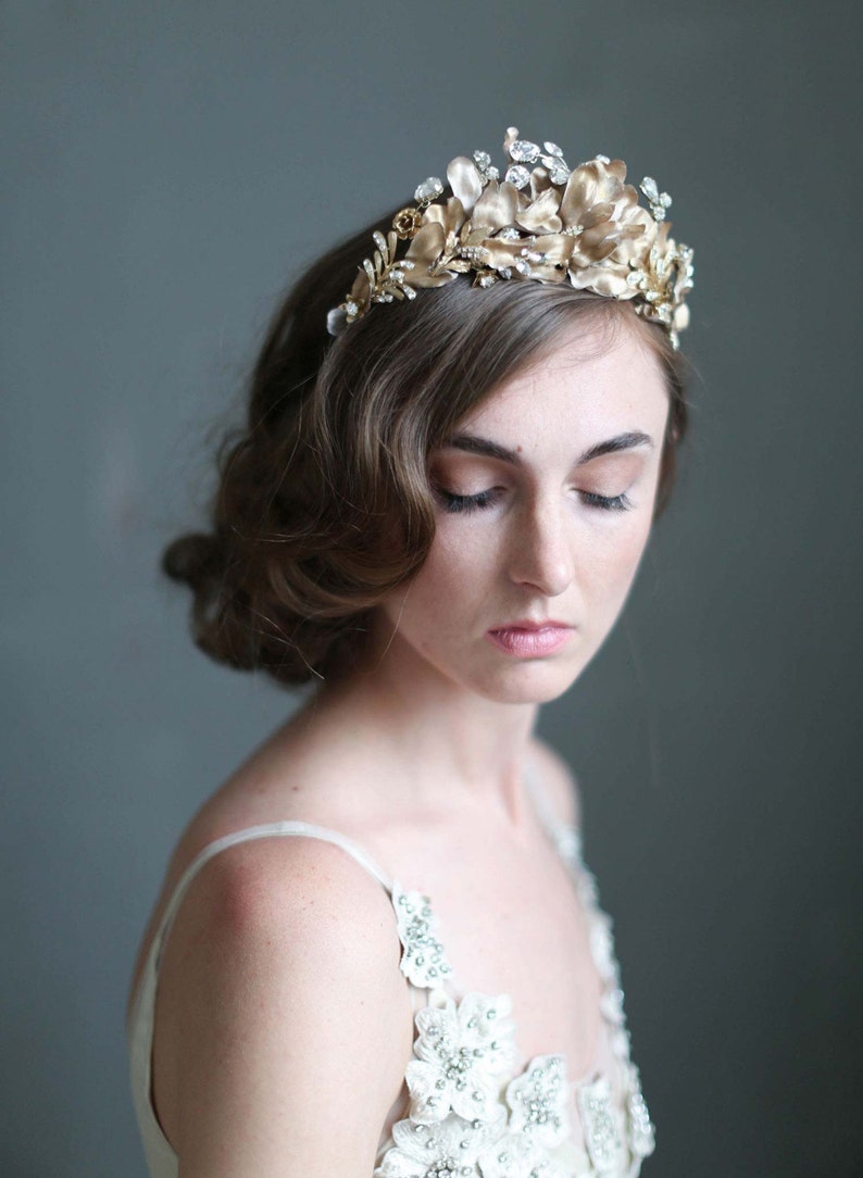 Bridal headpiece Burnished soft regal crown Style 723 Made to Order image 3