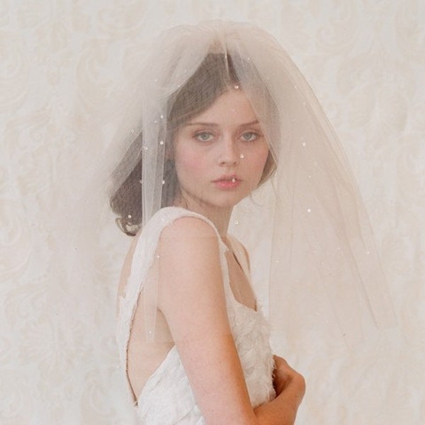 Bridal blusher wedding veil - Double layer teardrop veil in champagne, ivory or white - Style 111 - Ready to Ship