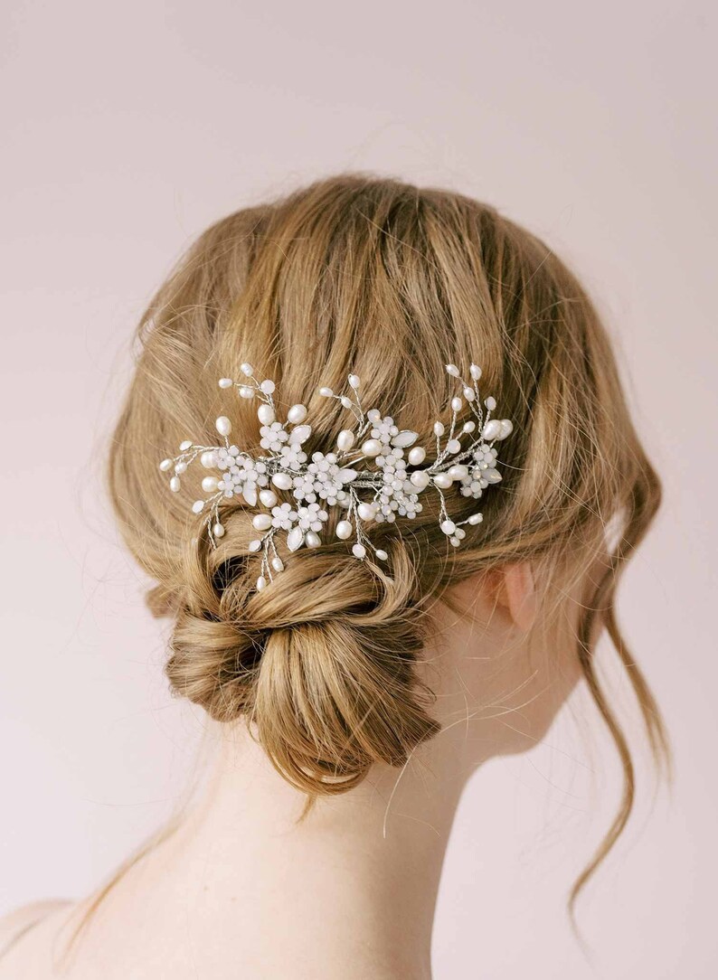 Bridal hair comb Freshwater and opal crystal spray comb Style 2110 image 1