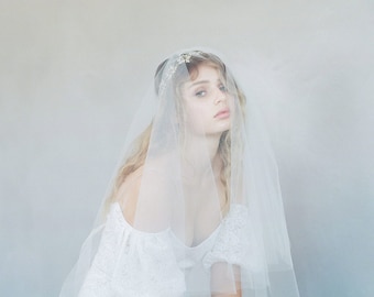 Fingertip veil, bridal sheer veil - Simple subtle lift veil with blusher - Style #785 - Made to Order