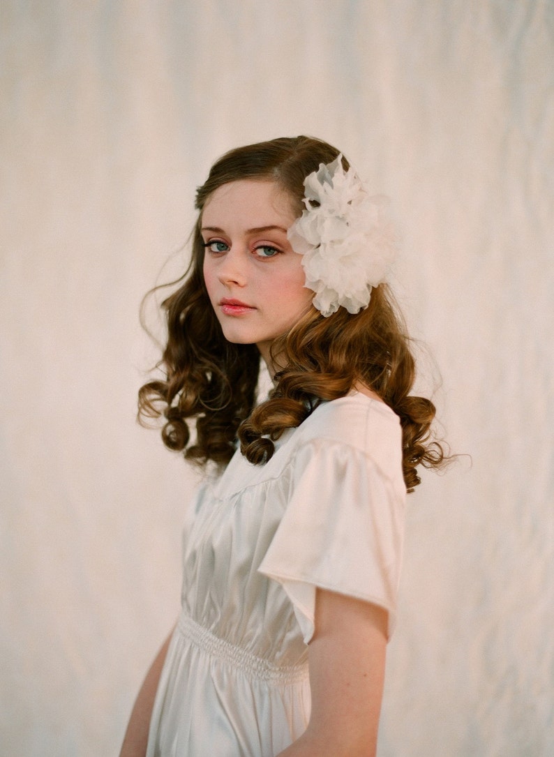 Bridal Handmade Silk Flower Comb Sheer Silk Organza Flower Pair, Hair