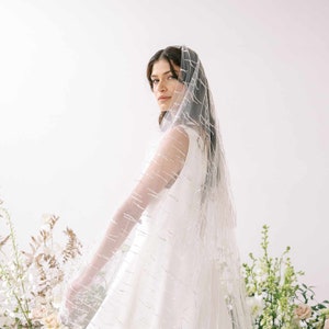 Wedding chapel veil with blusher and embellished - Dainty beaded streamer veil with blusher, chapel - Style #2368
