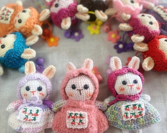 Fait à la main bricolage crochet pastoral lapin mignon super mignon poupée pendentif porte-clés sac suspendu
