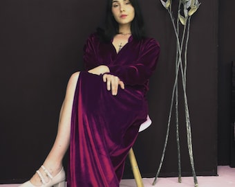 Bata de terciopelo rojo granate, bata de terciopelo maxi hasta el suelo, vestido elegante de dama de honor, bata de luna de miel, bata larga, bata de boda, vestido de regalo trenzado