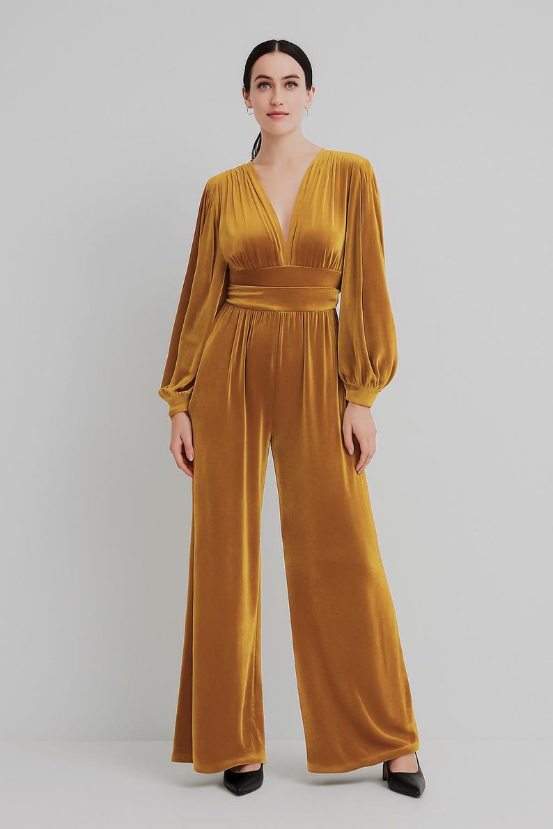 Moxidress Deep V Neck High Waist Wide Leg Jumpsuit