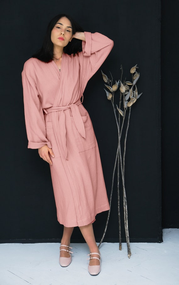 Accappatoio da bagno in cotone rosa antico al 100%, morbido