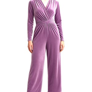 Duty Purple Jumpsuit, Gathered Front Velvet Jumpsuit, Special Events Jumpsuit, Wedding Guest Romper, Evening Jumpsuit