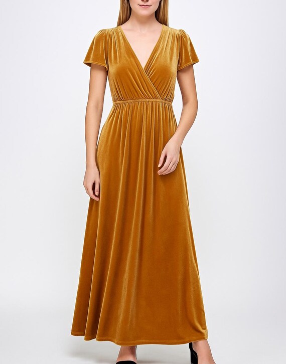 mustard yellow velvet wrap dress Garmentory Basic Wrap Dress Wedding Dress Mustard Velvet Wrap Dress Louise  Misha Babouchka